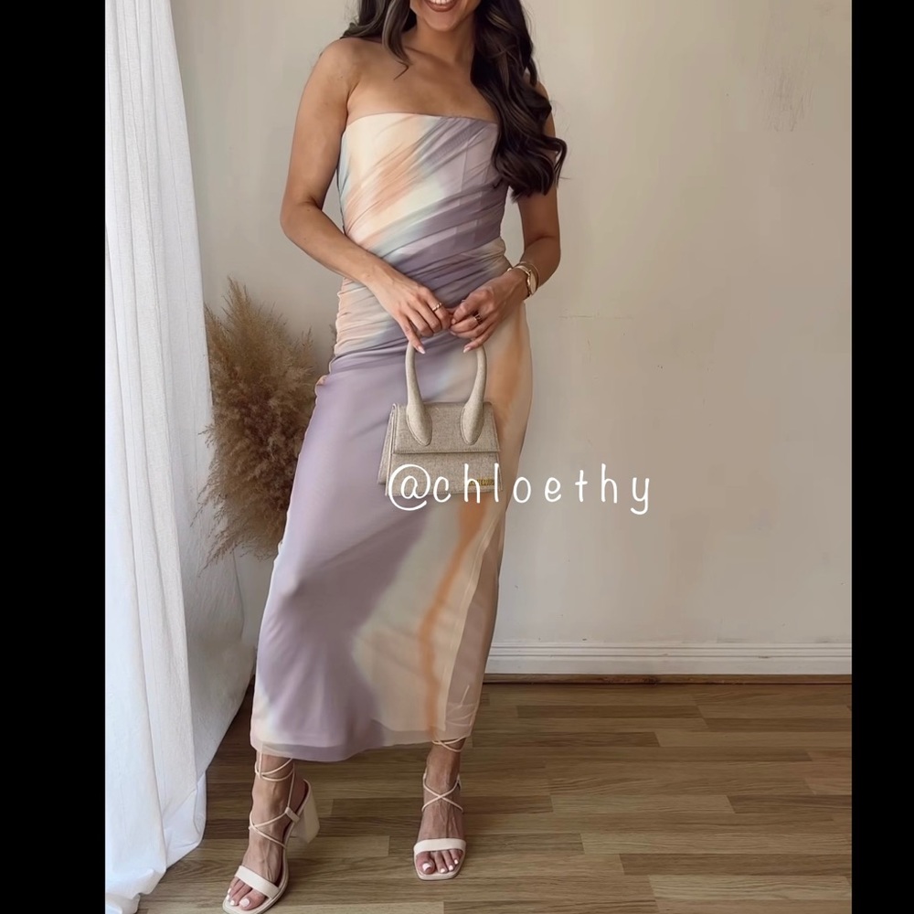 Zara STRAPLESS PRINTED TULLE DRESS - Picture 14 of 16